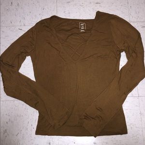 Brown Pacsun cut out long sleeve shirt